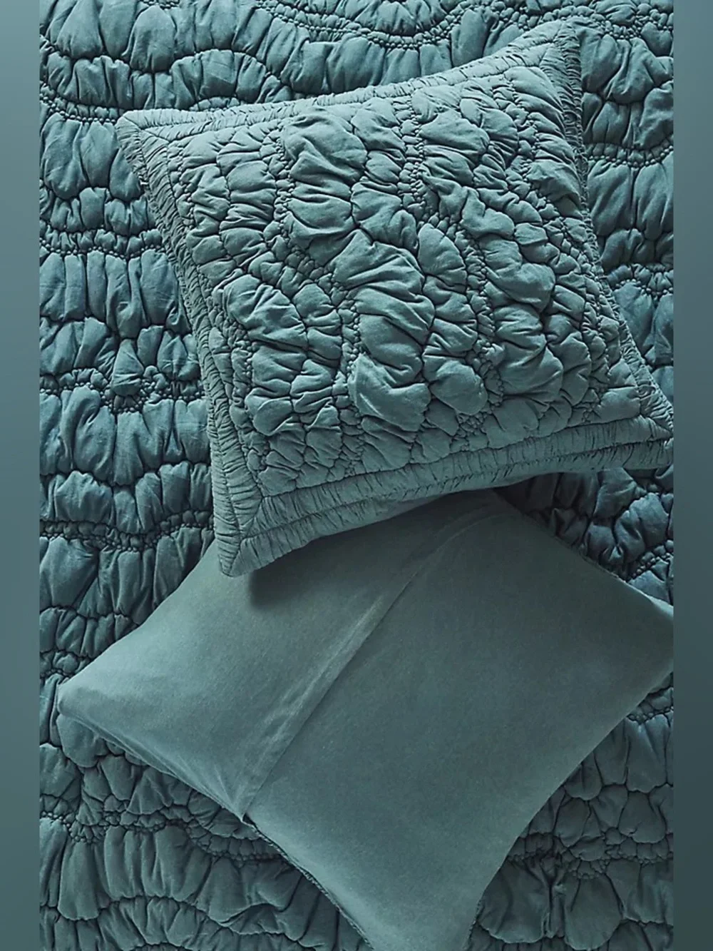 new Anthropologie Brooke heathered jersey cotton euro sham green teal quilted 26
